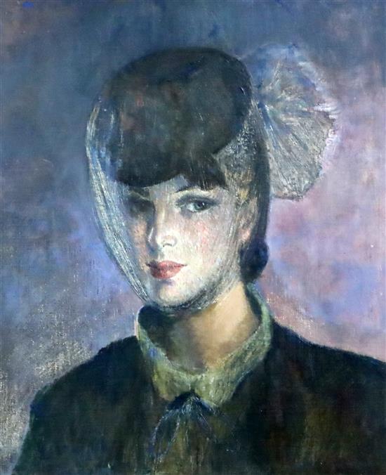 Alexander Hossack (Exh.1929) Portrait of a veiled woman 22.5 x 18.5in.